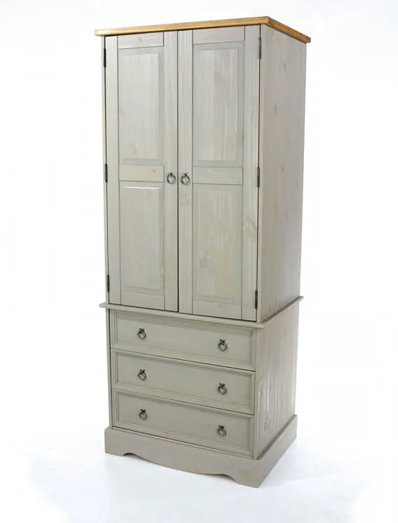 Core Core Corona Grey and Waxed Pine 2 Door 3 Drawer Wardrobe