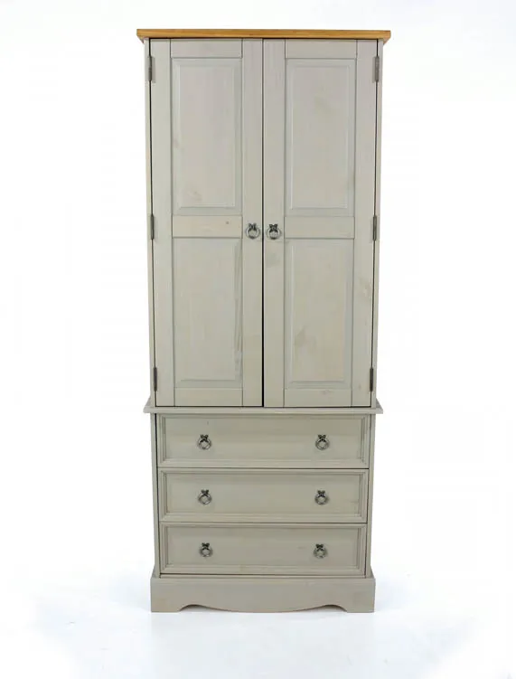Core Core Corona Grey and Waxed Pine 2 Door 3 Drawer Wardrobe