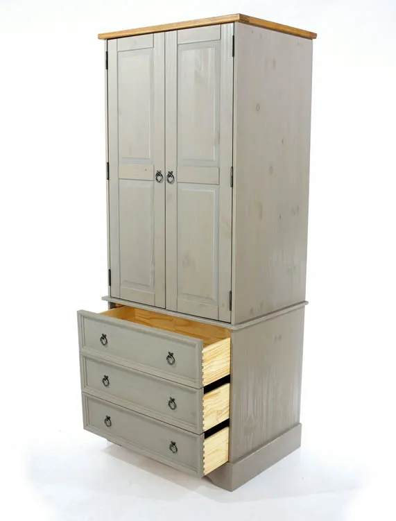 Core Core Corona Grey and Waxed Pine 2 Door 3 Drawer Wardrobe