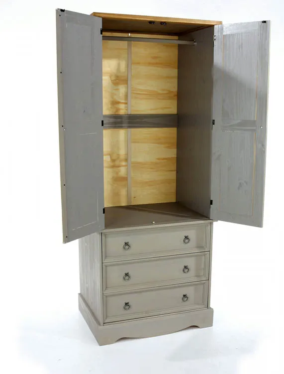 Core Core Corona Grey and Waxed Pine 2 Door 3 Drawer Wardrobe