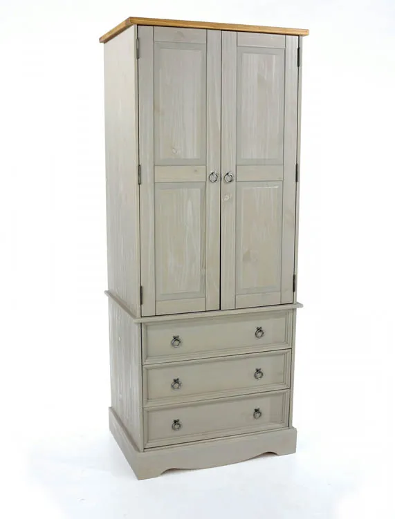 Core Core Corona Grey and Waxed Pine 2 Door 3 Drawer Wardrobe