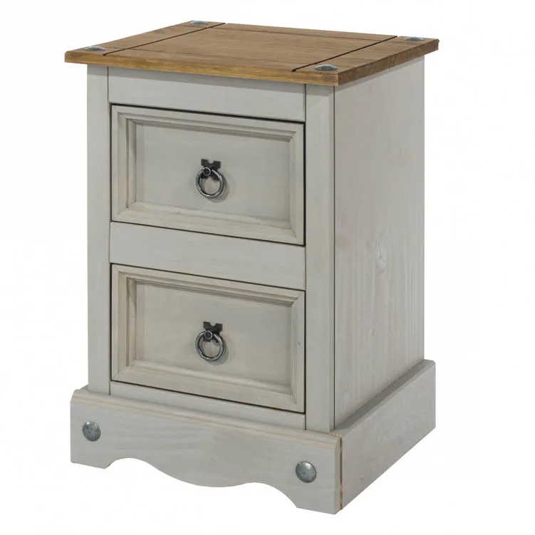 Core Core Corona Grey and Waxed Pine 2 Drawer Petite Bedside Table