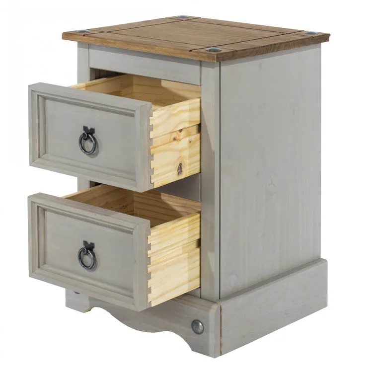 Core Core Corona Grey and Waxed Pine 2 Drawer Petite Bedside Table