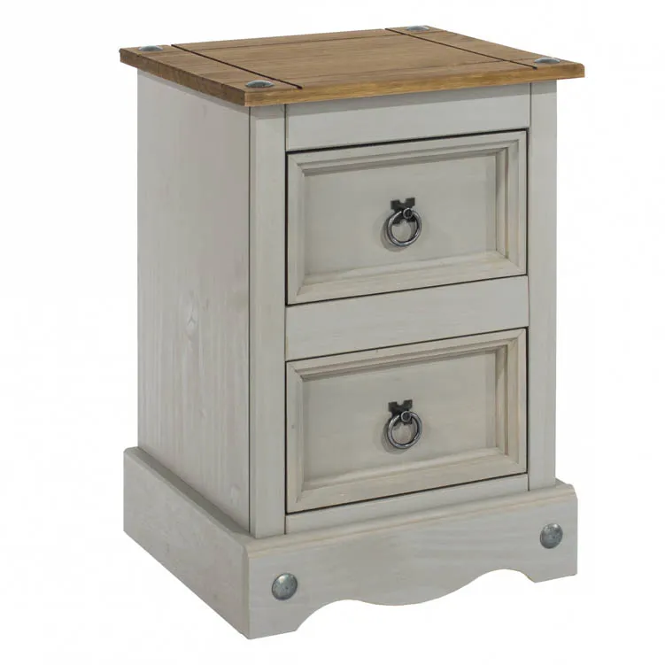 Core Core Corona Grey and Waxed Pine 2 Drawer Petite Bedside Table