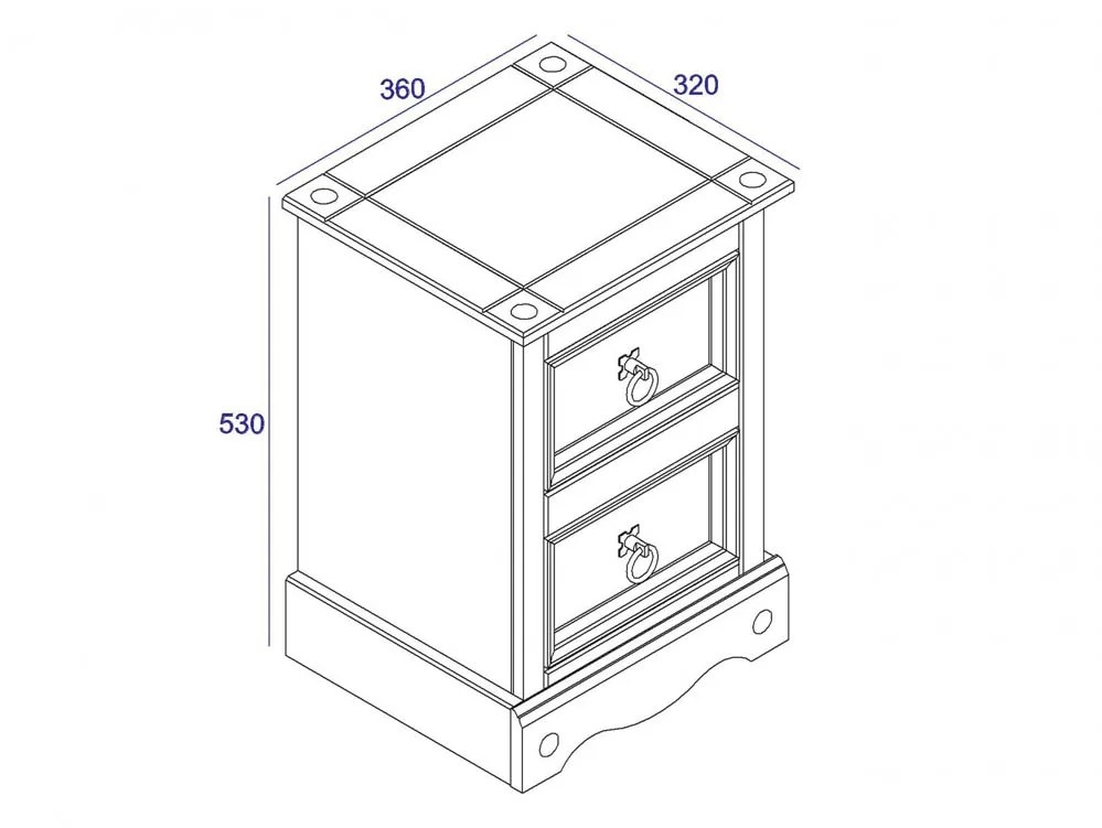 Core Core Corona Grey and Waxed Pine 2 Drawer Petite Bedside Table