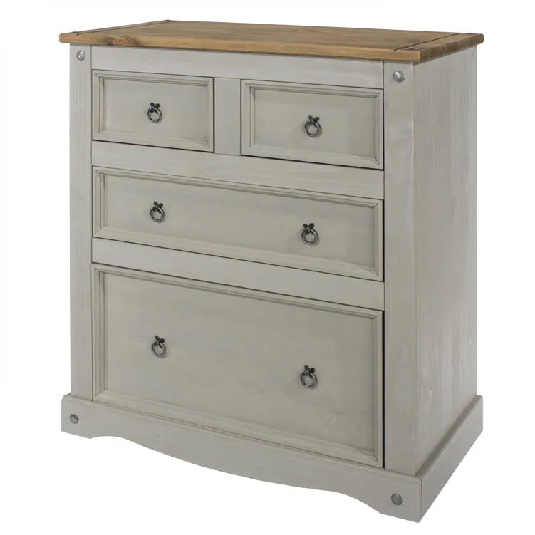 Core Core Corona Grey and Waxed Pine 2+2 Drawer Chest of Drawers