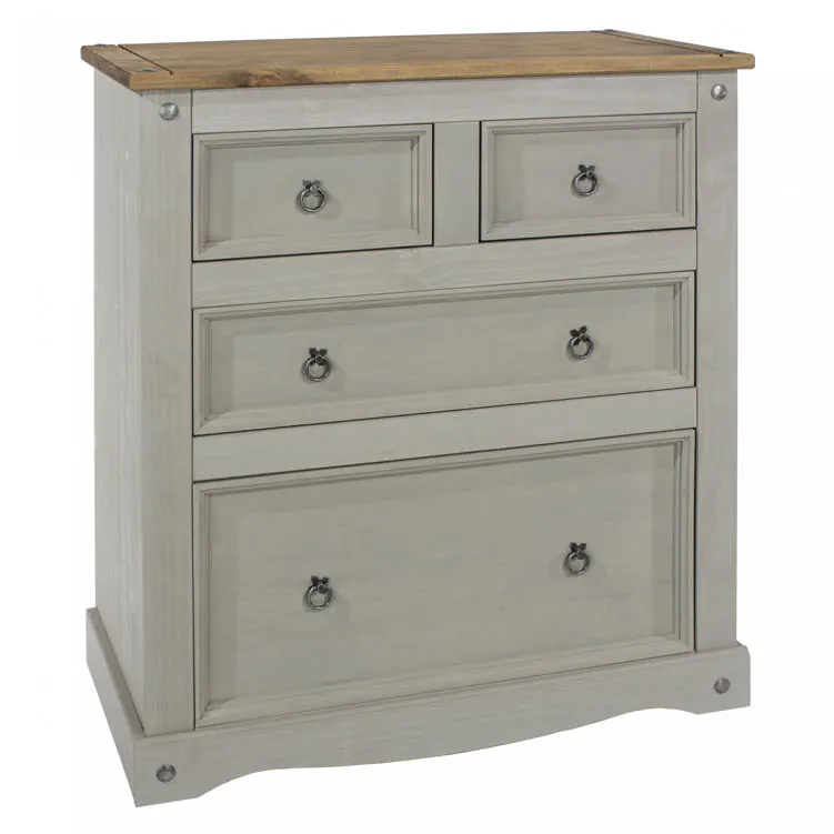 Core Core Corona Grey and Waxed Pine 2+2 Drawer Chest of Drawers