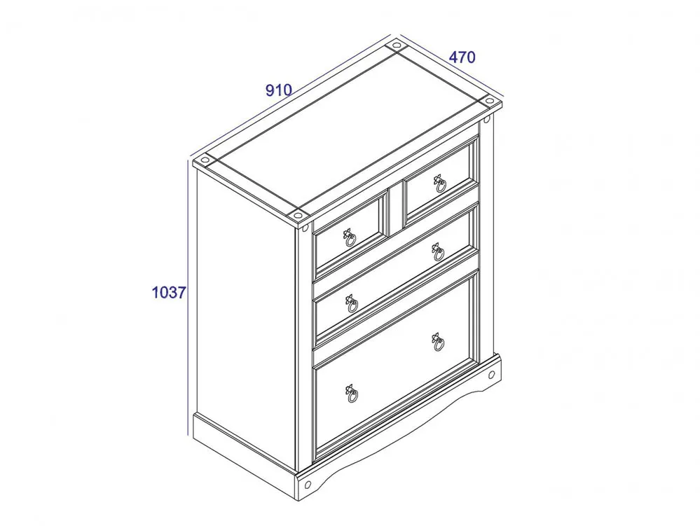 Core Core Corona Grey and Waxed Pine 2+2 Drawer Chest of Drawers