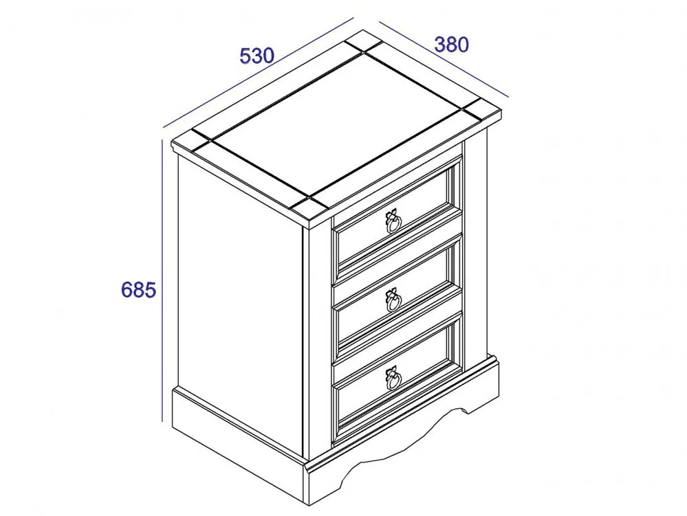 Core Core Corona Grey and Waxed Pine 3 Drawer Bedside Table