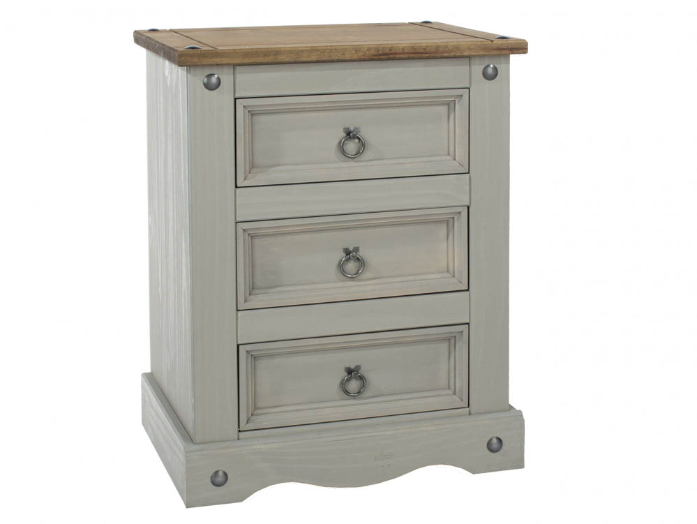 Core Products Core Corona Grey and Pine 3 Drawer Bedside Cabinet (Flat Packed)
