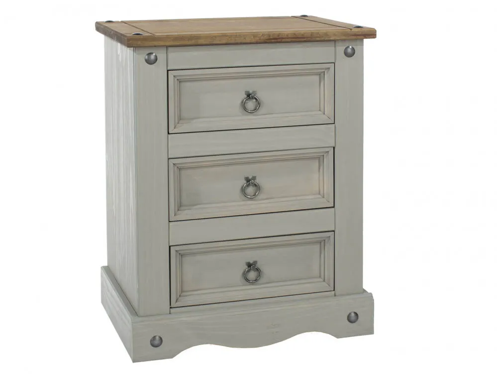 Core Core Corona Grey and Waxed Pine 3 Drawer Bedside Table