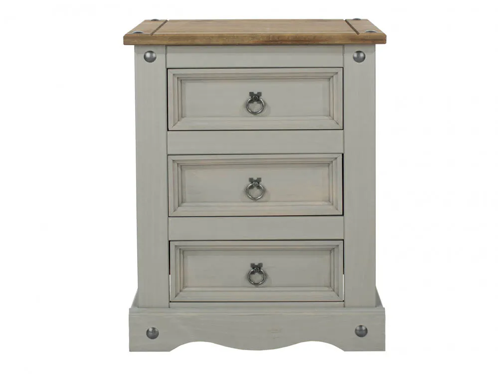 Core Core Corona Grey and Waxed Pine 3 Drawer Bedside Table