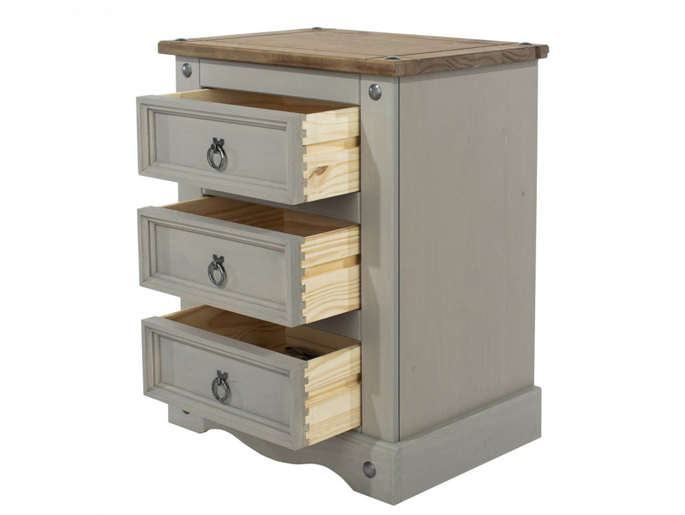 Core Products Core Corona Grey and Pine 3 Drawer Bedside Cabinet (Flat Packed)
