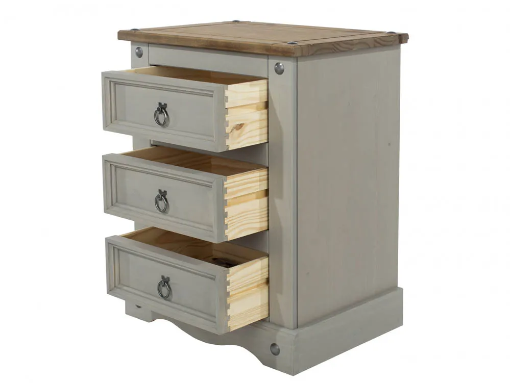 Core Core Corona Grey and Waxed Pine 3 Drawer Bedside Table