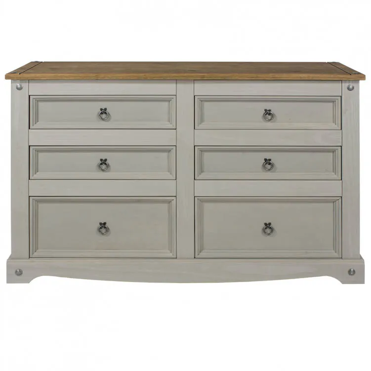 Core Core Corona Grey and Waxed Pine 3+3 Drawer Wide Chest of Drawers