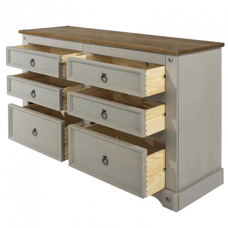 Core Core Corona Grey and Waxed Pine 3+3 Drawer Wide Chest of Drawers