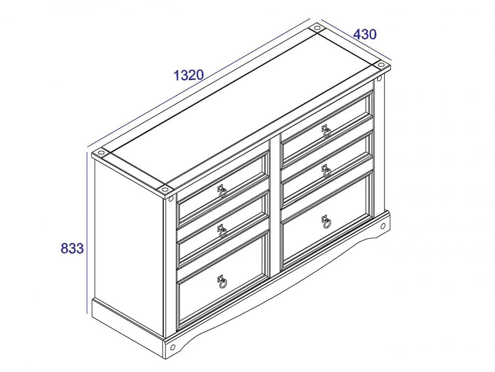 Core Core Corona Grey and Waxed Pine 3+3 Drawer Wide Chest of Drawers