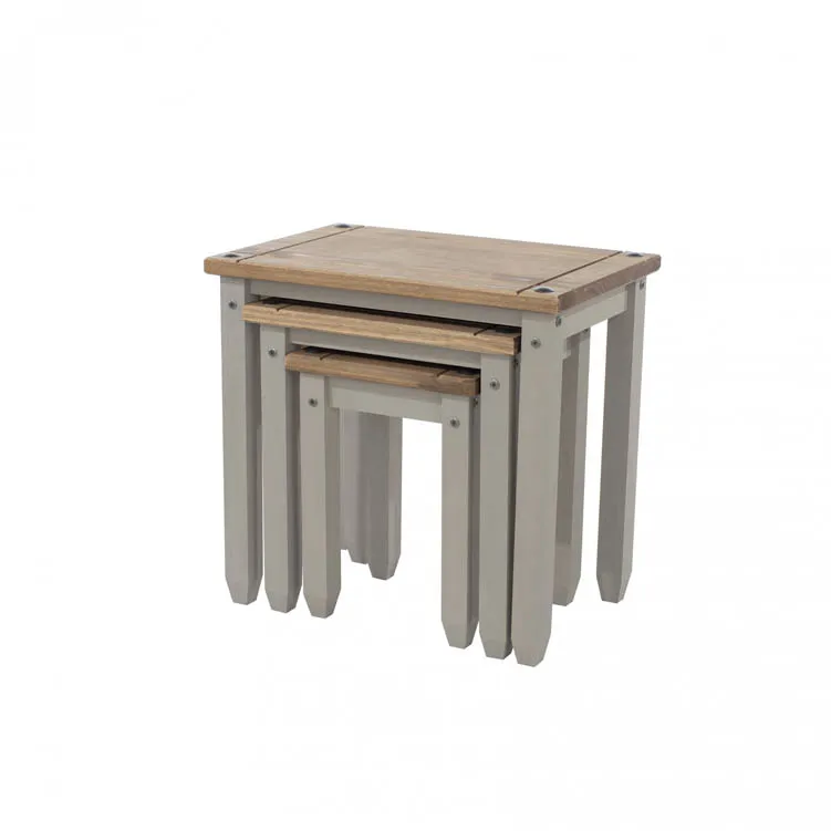 Core Core Corona Grey and Waxed Pine Nest of Tables