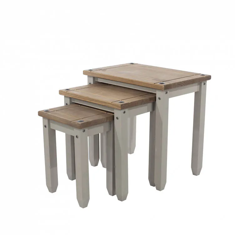 Core Core Corona Grey and Waxed Pine Nest of Tables