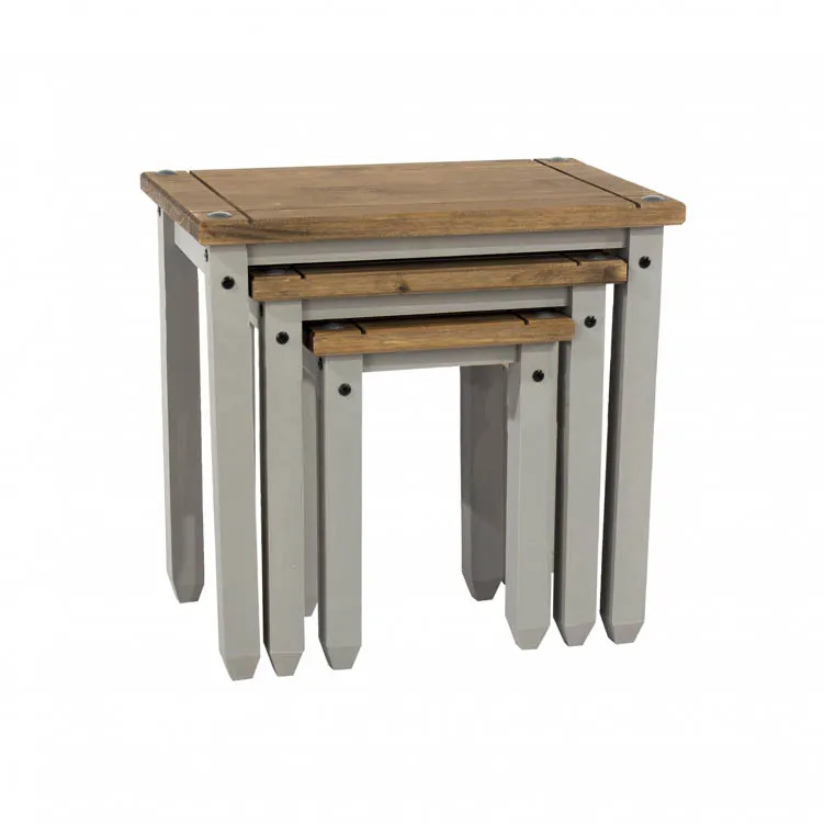 Core Core Corona Grey and Waxed Pine Nest of Tables