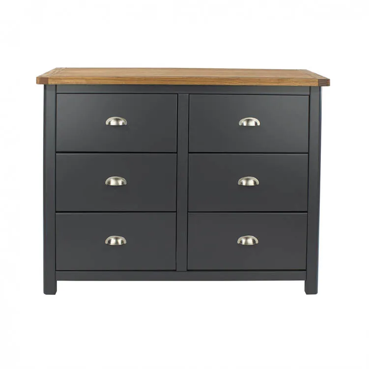 Core Core Dunkeld Midnight Blue and Oak 3+3 Dr Wide Chest of Drawers