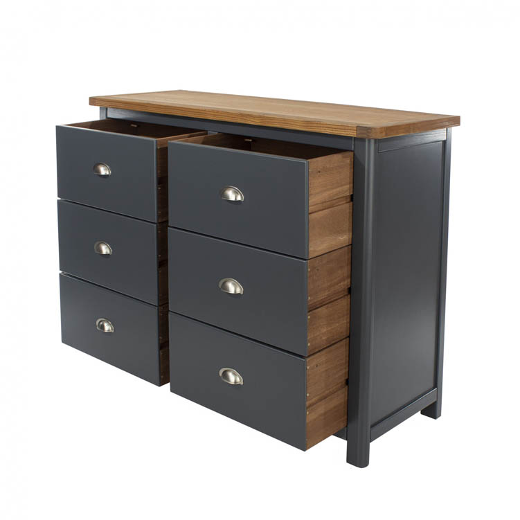 Core Products Core Dunkeld Midnight Blue and Oak 3+3 Dr Wide Chest of Drawers (Flat Packed)