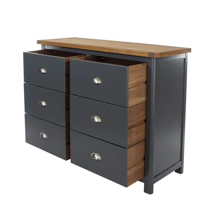 Core Core Dunkeld Midnight Blue and Oak 3+3 Dr Wide Chest of Drawers