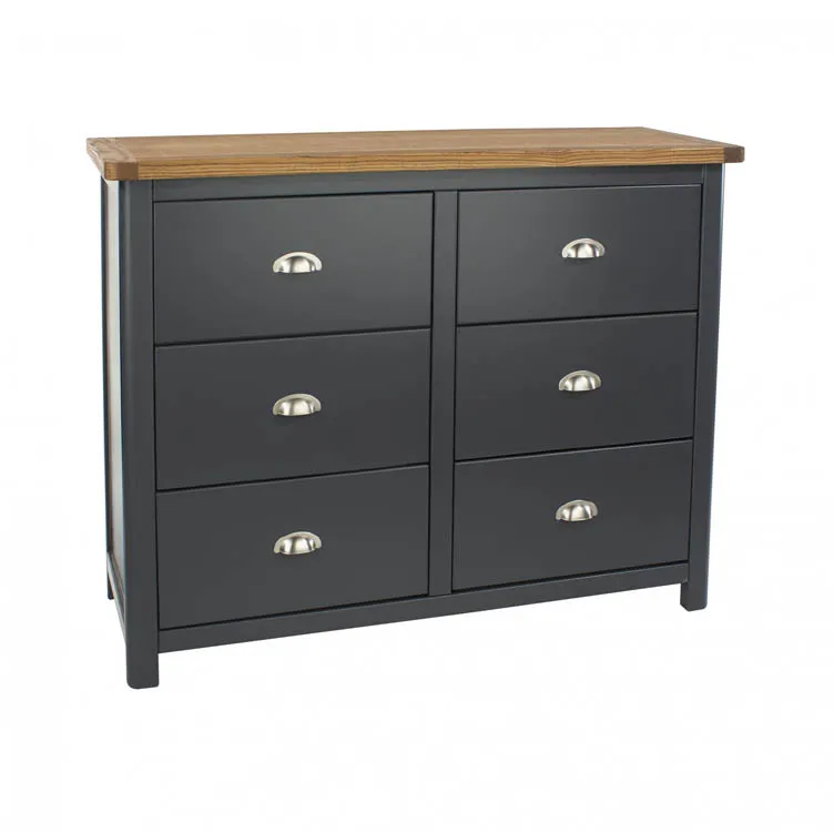 Core Core Dunkeld Midnight Blue and Oak 3+3 Dr Wide Chest of Drawers