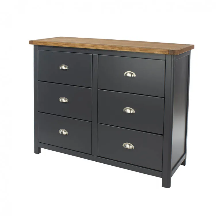 Core Core Dunkeld Midnight Blue and Oak 3+3 Dr Wide Chest of Drawers