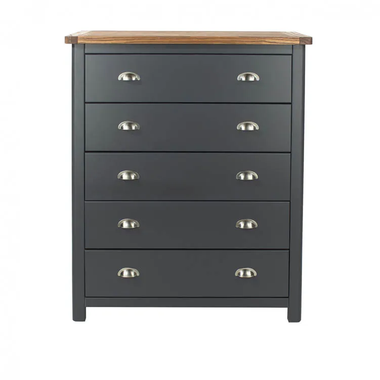 Core Core Dunkeld Midnight Blue and Oak 5 Drawer Chest of Drawers