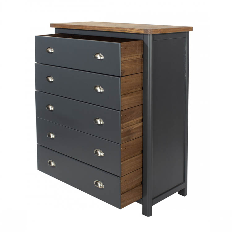 Core Products Core Dunkeld Midnight Blue and Oak 5 Drawer Chest of Drawers (Flat Packed)