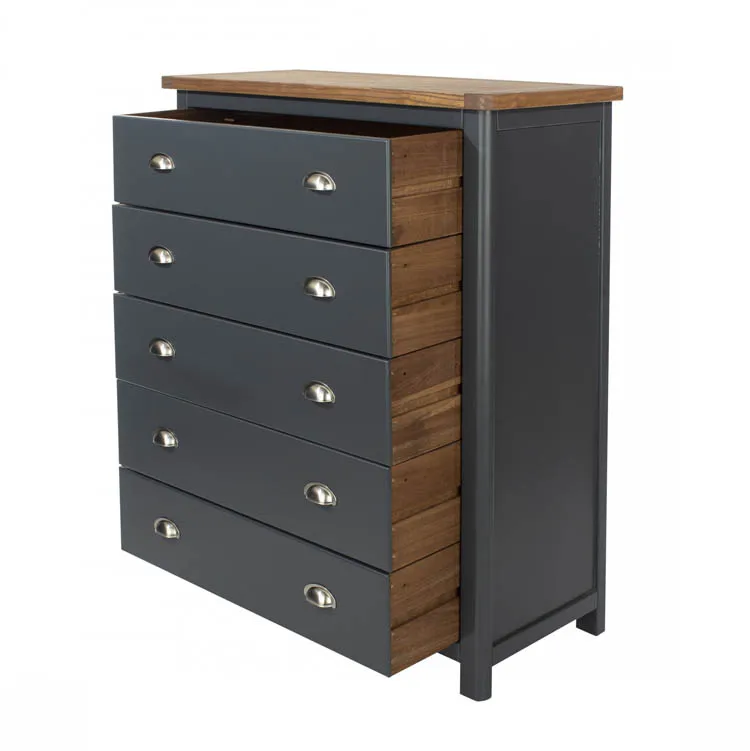 Core Core Dunkeld Midnight Blue and Oak 5 Drawer Chest of Drawers