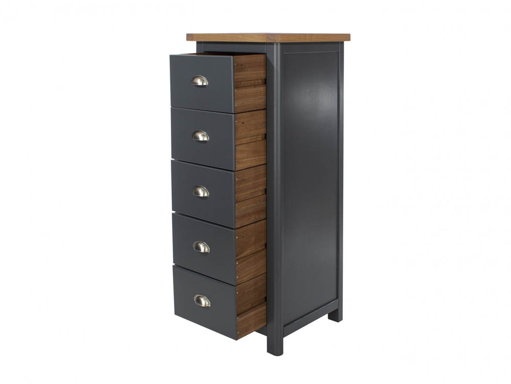 Core Products Core Dunkeld Midnight Blue and Oak 5 Drawer Narrow Chest of Drawers (Flat Packed)