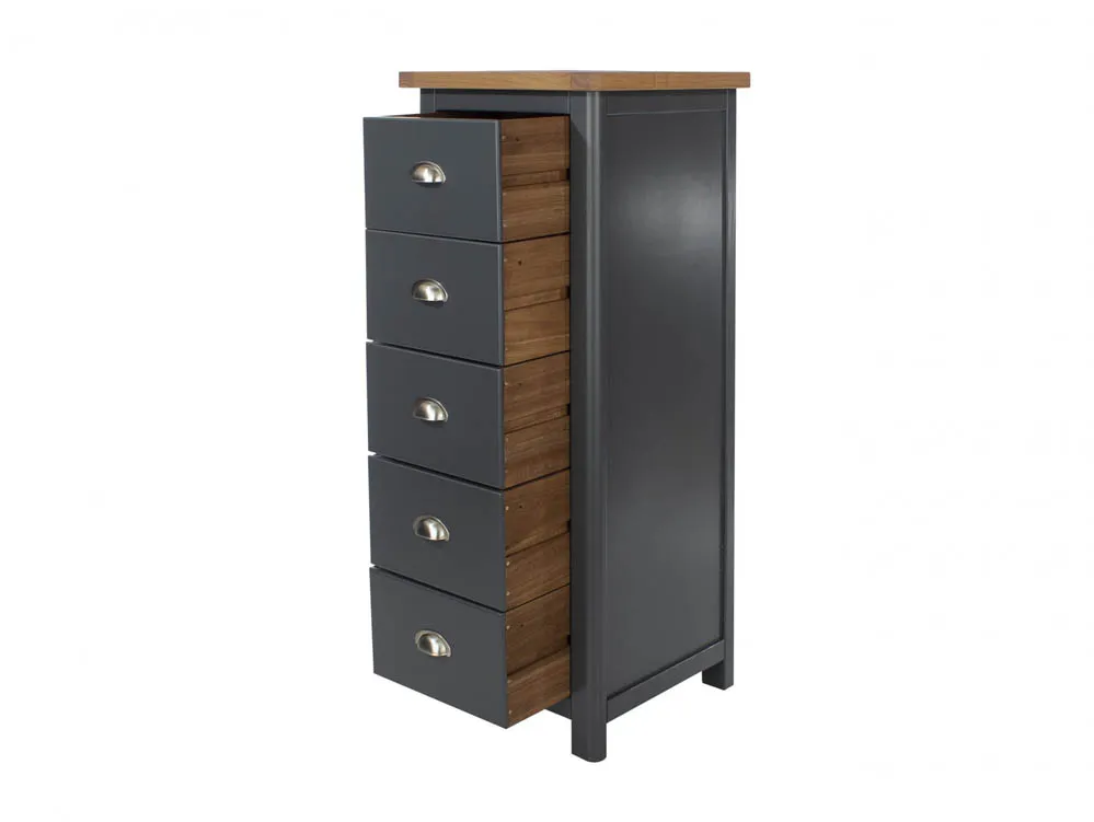 Core Core Dunkeld Midnight Blue and Oak 5 Drawer Narrow Chest of Drawers