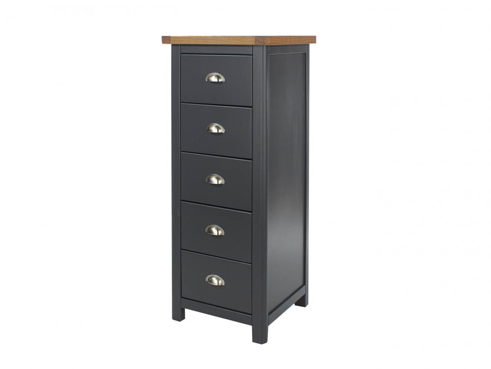 Core Products Core Dunkeld Midnight Blue and Oak 5 Drawer Narrow Chest of Drawers (Flat Packed)