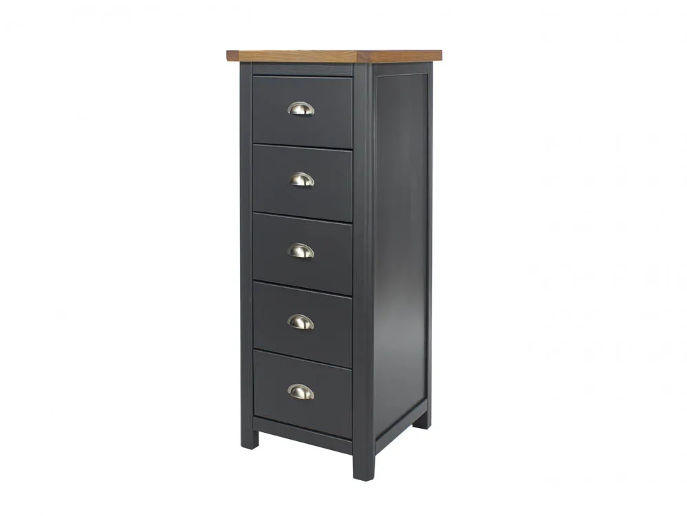 Core Products Core Dunkeld Midnight Blue and Oak 5 Drawer Narrow Chest of Drawers