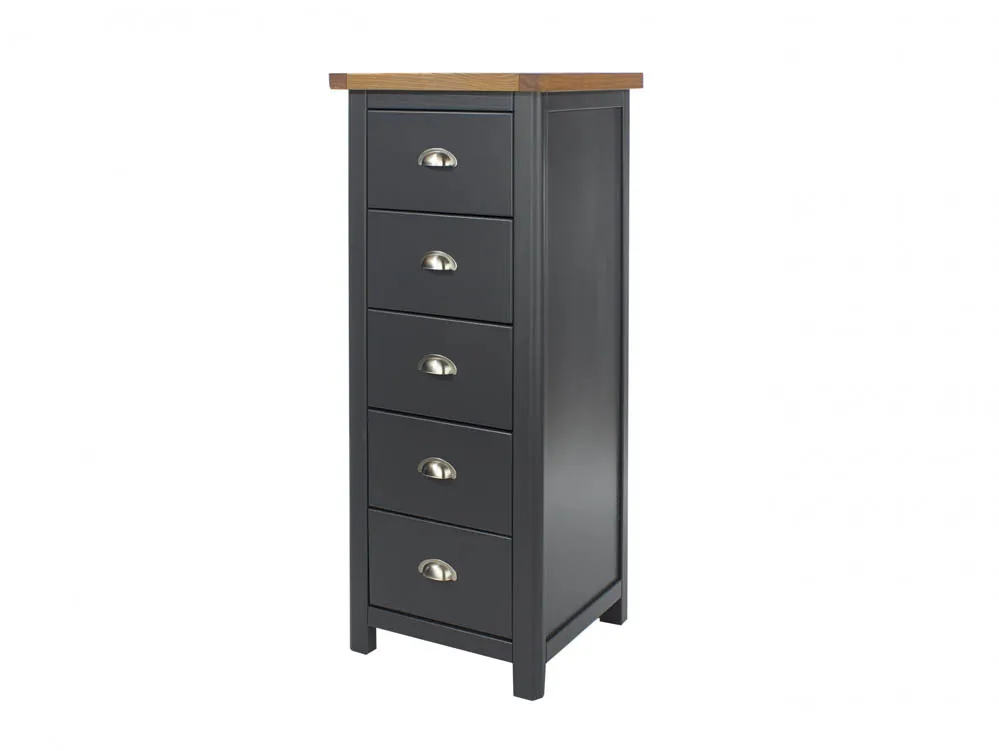 Core Core Dunkeld Midnight Blue and Oak 5 Drawer Narrow Chest of Drawers
