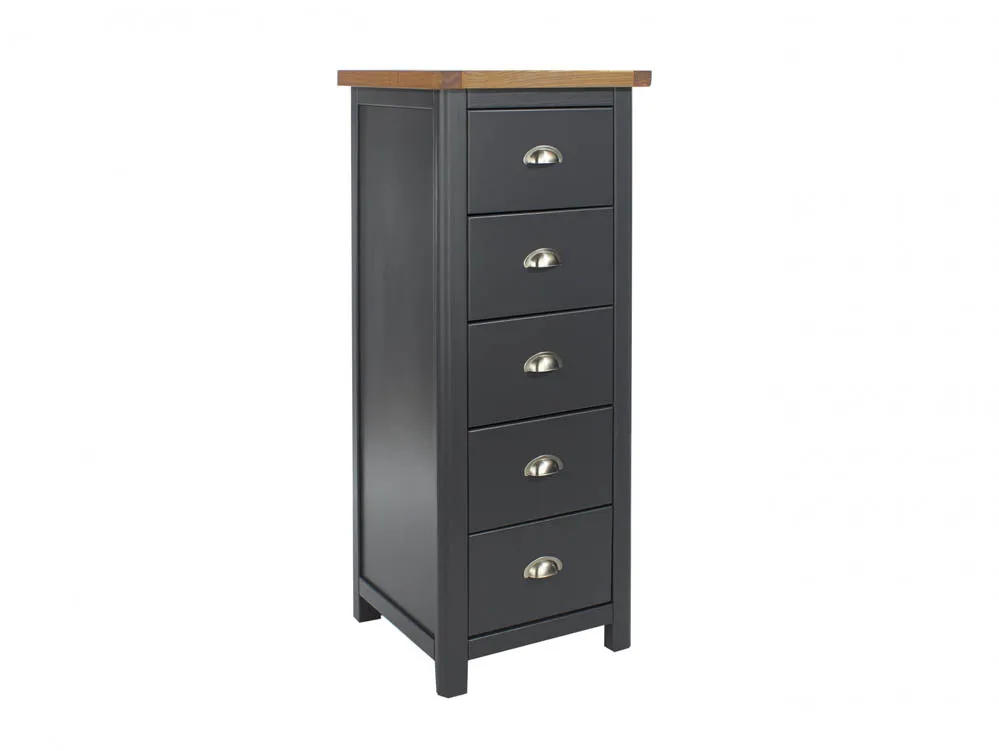 Core Core Dunkeld Midnight Blue and Oak 5 Drawer Narrow Chest of Drawers