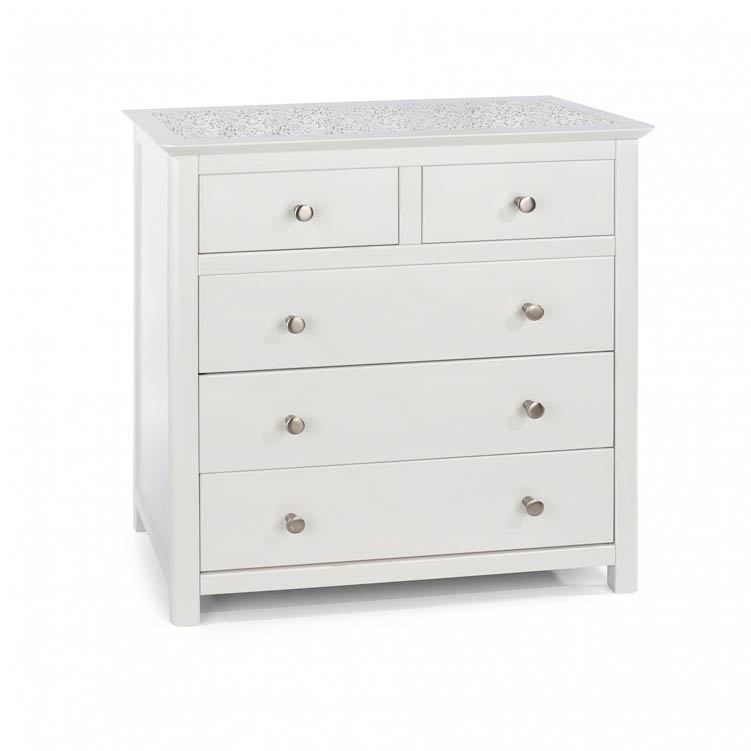 Core Products Core Stirling White with White Stone Inset 2+3 Drawer Chest of Drawers (Flat Packed)