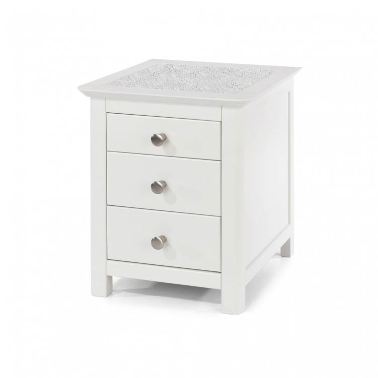Core Products Core Stirling White with White Stone Inset 3 Drawer Bedside Cabinet (Flat Packed)