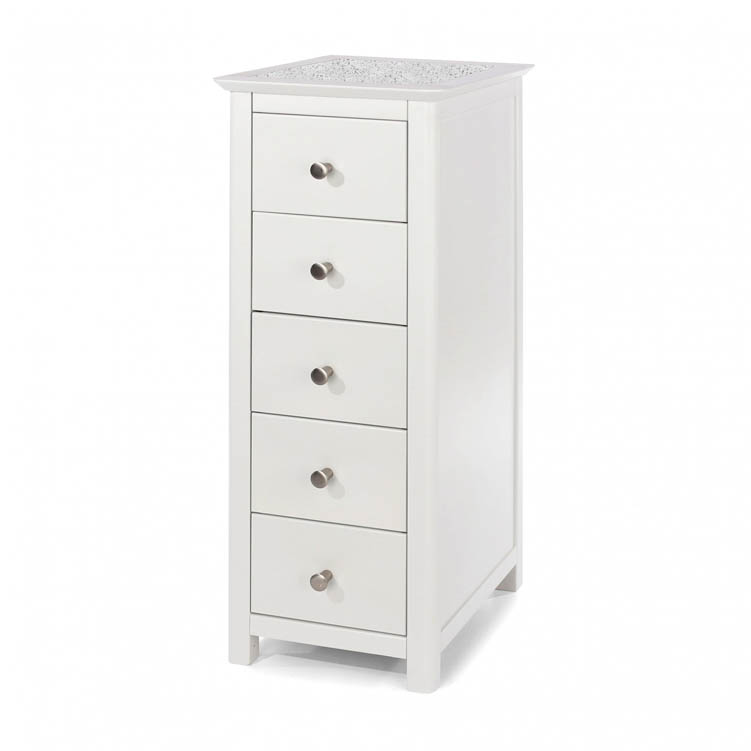Core Products Core Stirling White with White Stone Inset 5 Drawer Narrow Chest of Drawers (Flat Packed)
