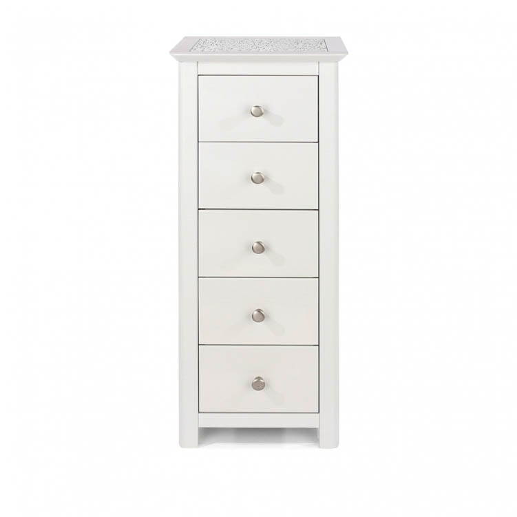 Core Products Core Stirling White with White Stone Inset 5 Drawer Narrow Chest of Drawers (Flat Packed)