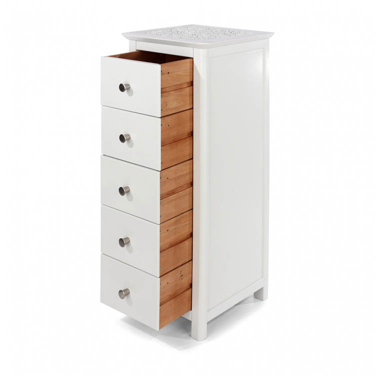 Core Products Core Stirling White with White Stone Inset 5 Drawer Narrow Chest of Drawers (Flat Packed)