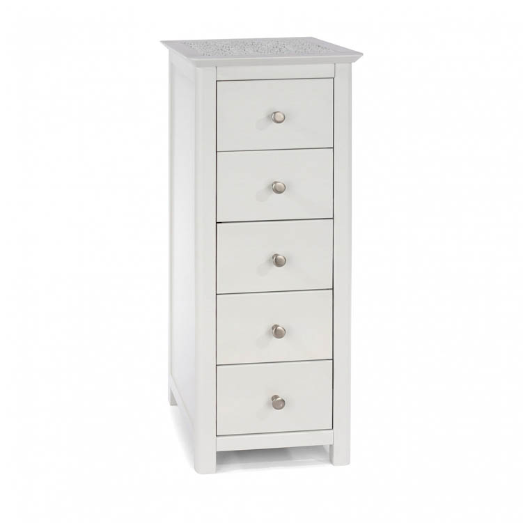 Core Products Core Stirling White with White Stone Inset 5 Drawer Narrow Chest of Drawers (Flat Packed)