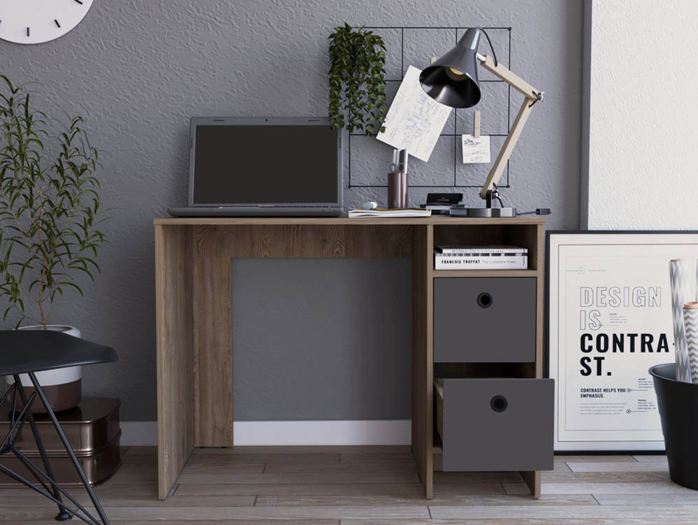 Core Products Core Vegas Bleached Oak and Grey 2 Drawer Desk (Flat Packed)
