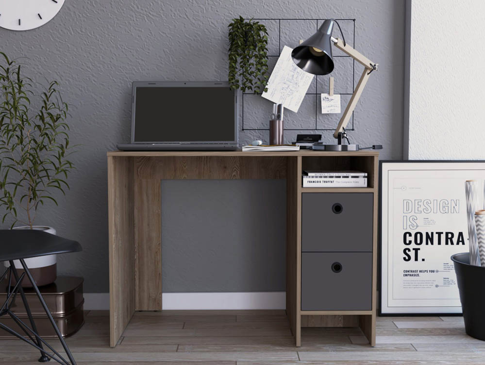 Core Products Core Vegas Bleached Oak and Grey 2 Drawer Desk (Flat Packed)
