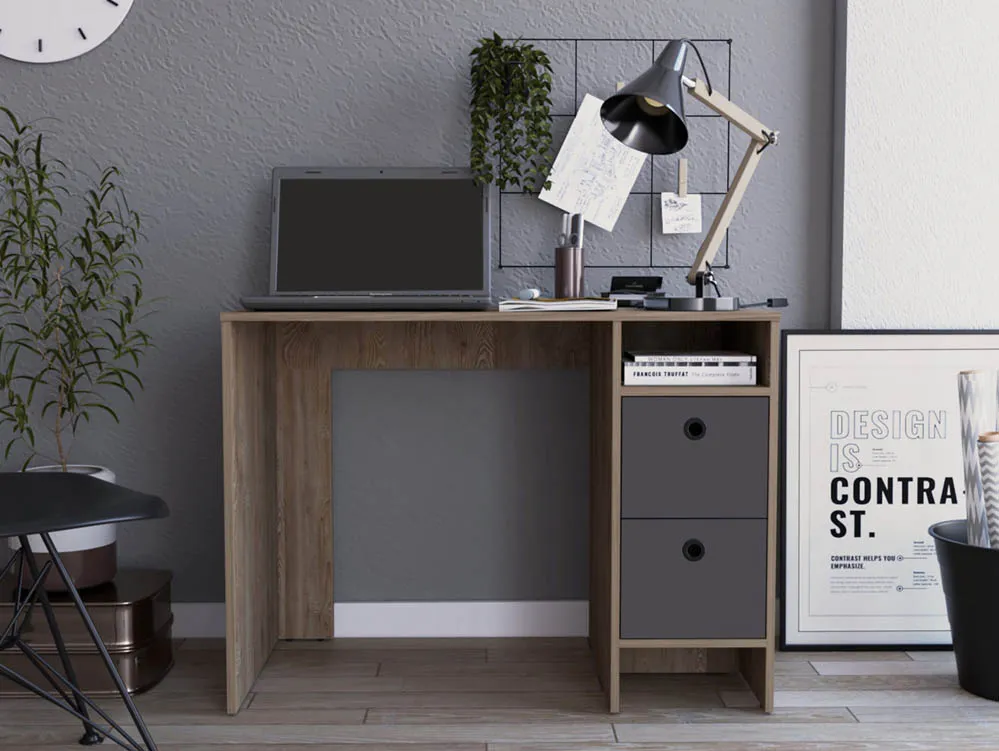 Core Products Core Vegas Oak and Grey 2 Drawer Desk