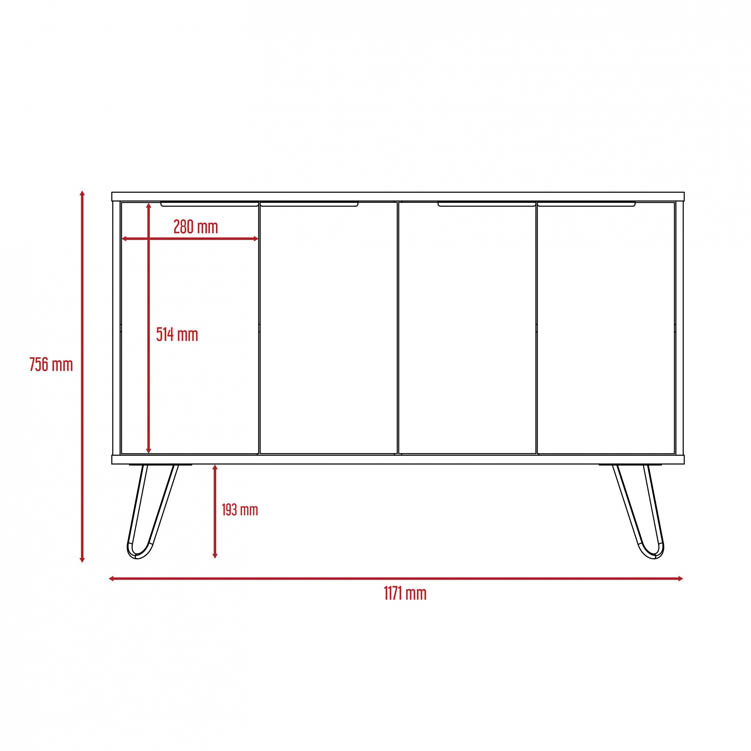 Core Products Core Vegas Bleached Oak and Grey 4 Door Large Sideboard (Flat Packed)