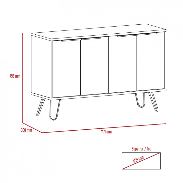 Core Products Core Vegas Bleached Oak and Grey 4 Door Large Sideboard (Flat Packed)