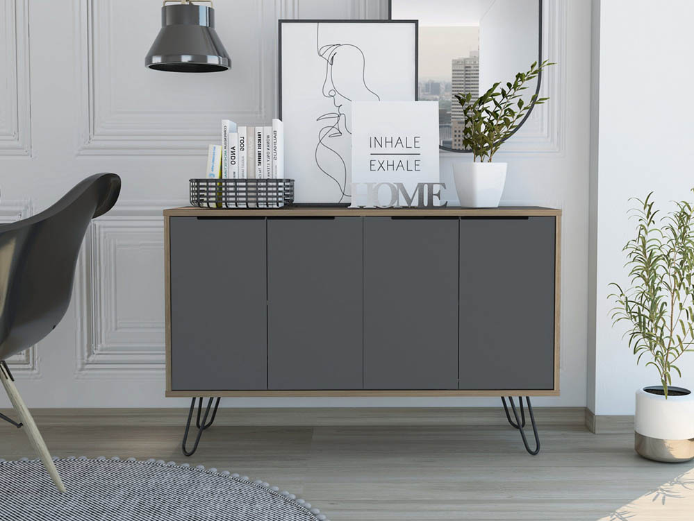 Core Products Core Vegas Bleached Oak and Grey 4 Door Large Sideboard (Flat Packed)